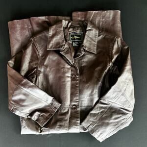 Burgandy Full Length Leather Jacket Size M
